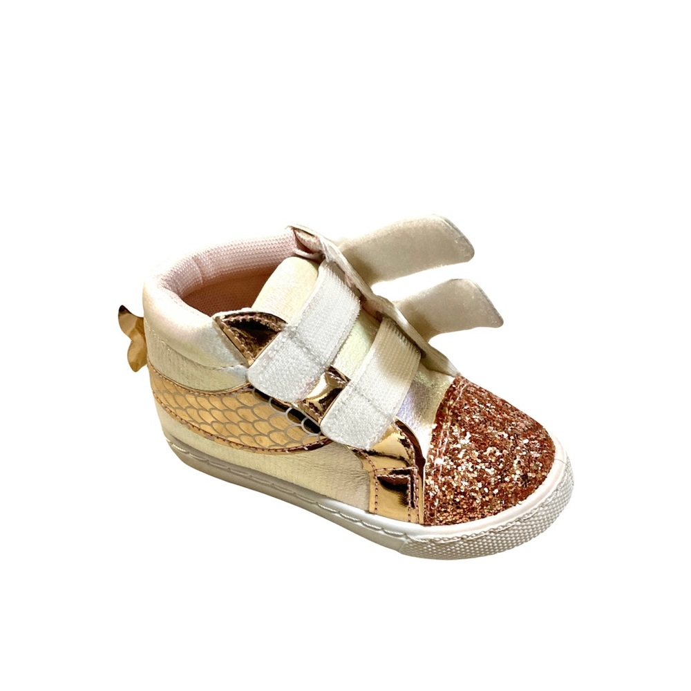 Mermaid Glitter Gold Pink High-Top Sneakers - Picture 10 of 14